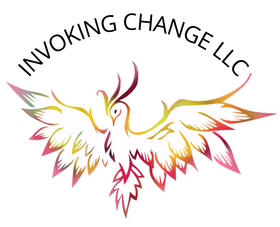 A logo for invoking change llc with a colorful phoenix bird