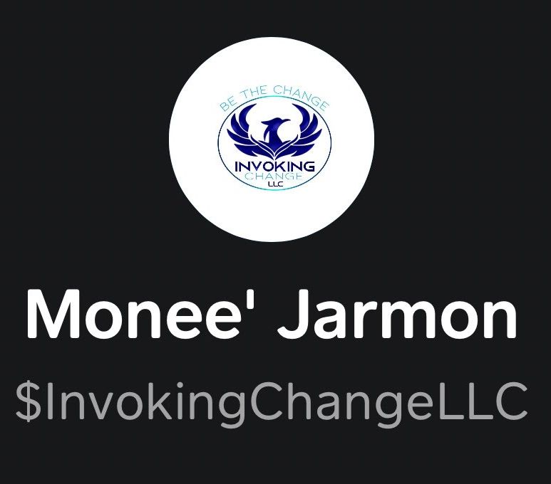 A logo for monee jarmon is shown on a black background