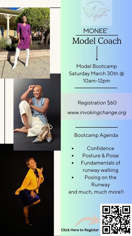 A poster for a model coach with a qr code on it.