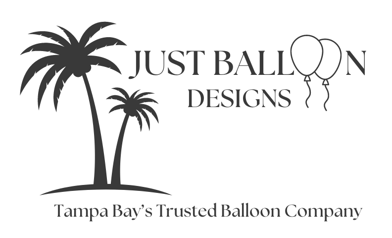 The logo for just balloon designs tampa bay 's trusted balloon company