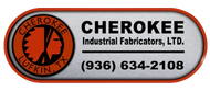 Logo for Cherokee Industrial Fabricators, LTD. with Native American head profile, Lufkin, TX, and phone number (936) 634-2108.