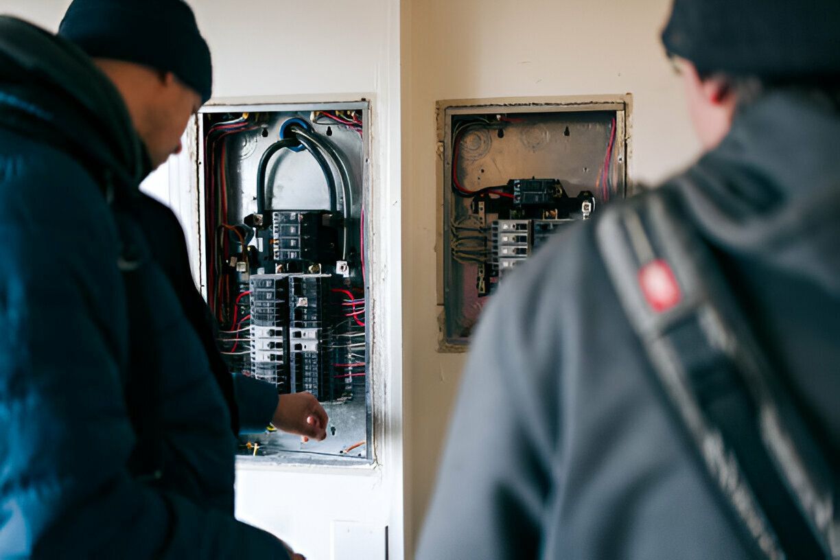 A living room with a wood stove and a sliding glass door.