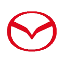 A red and white mazda logo on a white background.