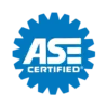 The logo for ase certified is a blue gear.