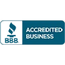A blue and white sign that says `` accredited business ''.