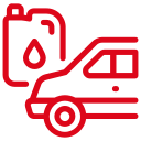 A red icon of a car with a bottle of oil next to it.