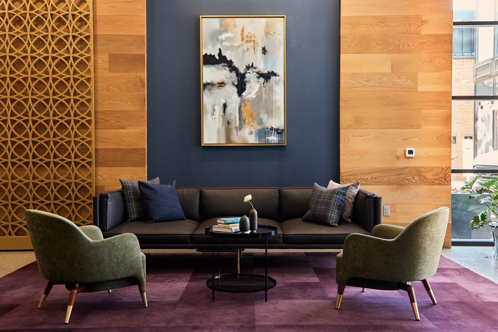 The lobby lounge is perfect space to wait for guests or a car