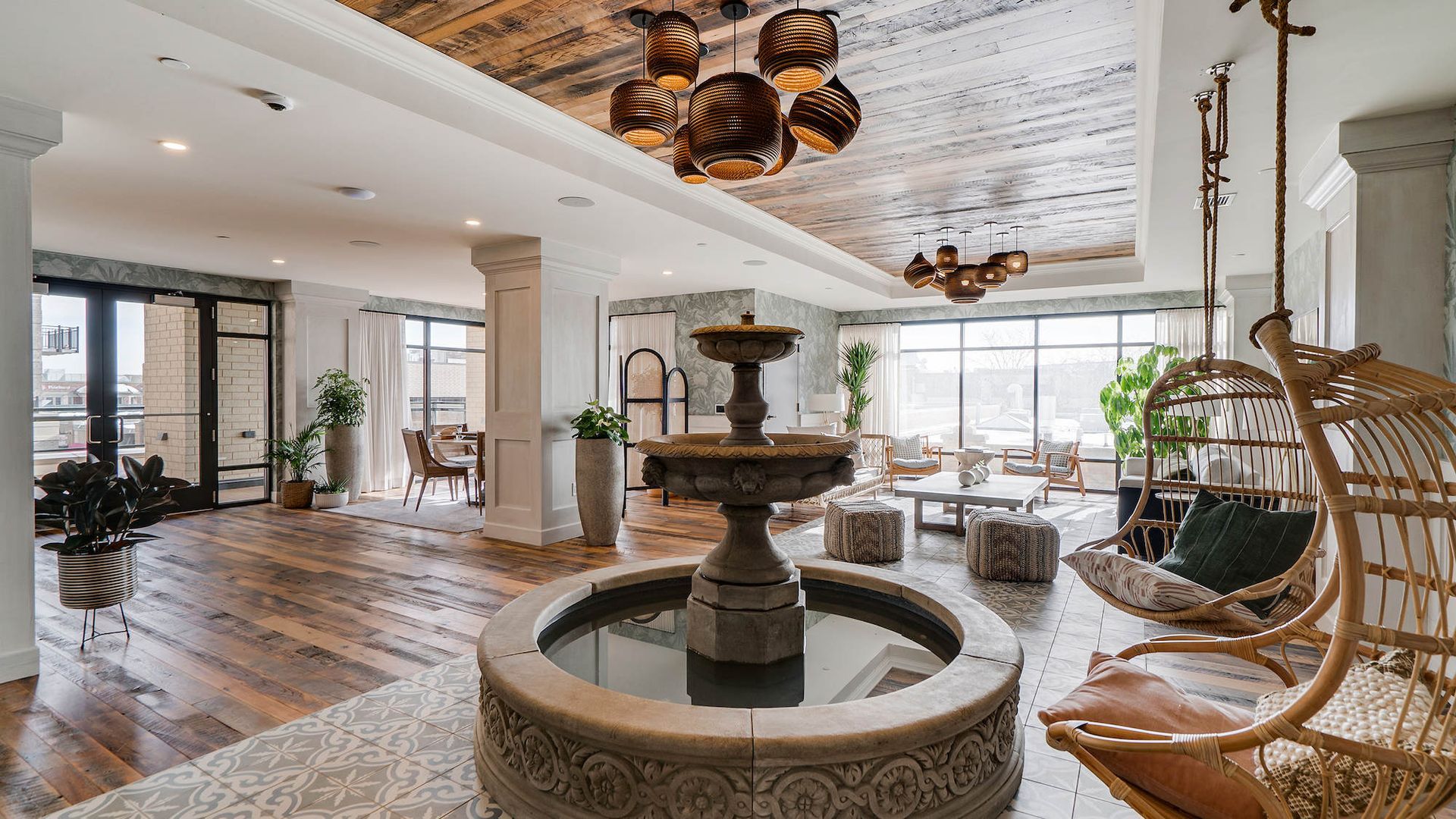 Sun Room features a fountain and several sitting areas
