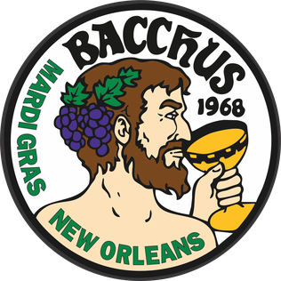 Bacchus 1968 New Orleans Mardi Gras logo with bearded man, grapes, and gold goblet