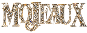 Sparkly gold stylized “MODAUX” text on a white background
