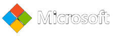 Microsoft logo with four colored squares and gray wordmark on a white background