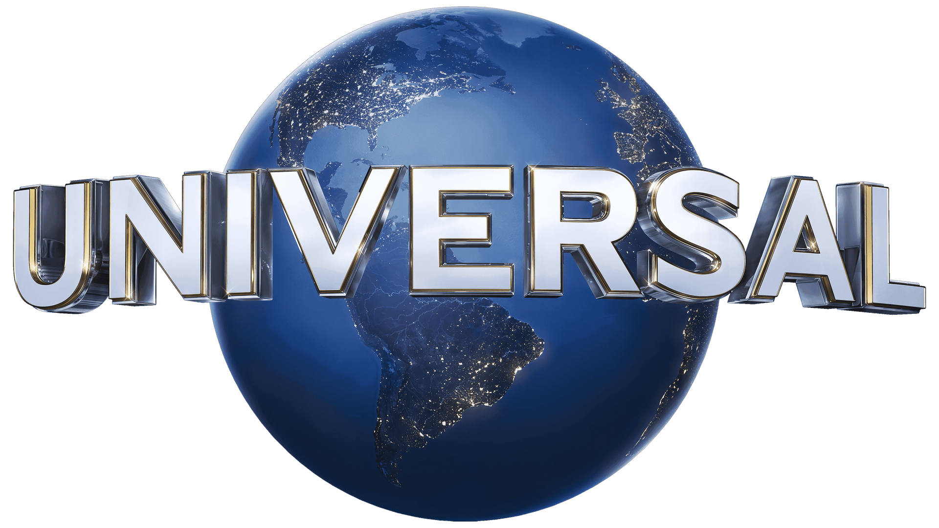 Universal logo with metallic silver text over a blue globe on a white background