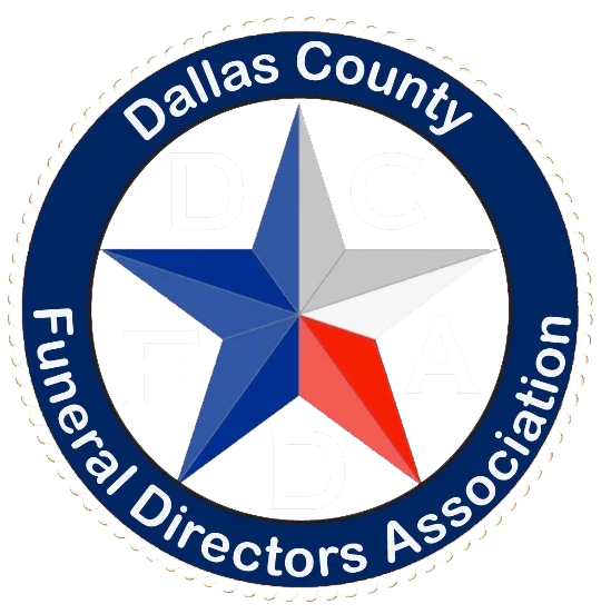 Dallas County Funeral Directors Association logo: blue and white star, blue circle, text.