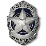 Dallas Police Department badge with silver star and blue center.