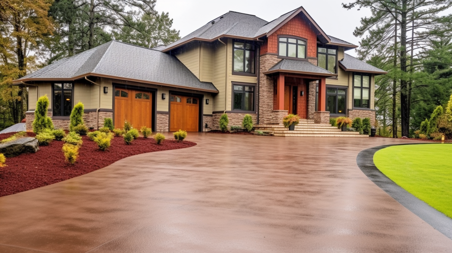 A large house with a large driveway in front of it.