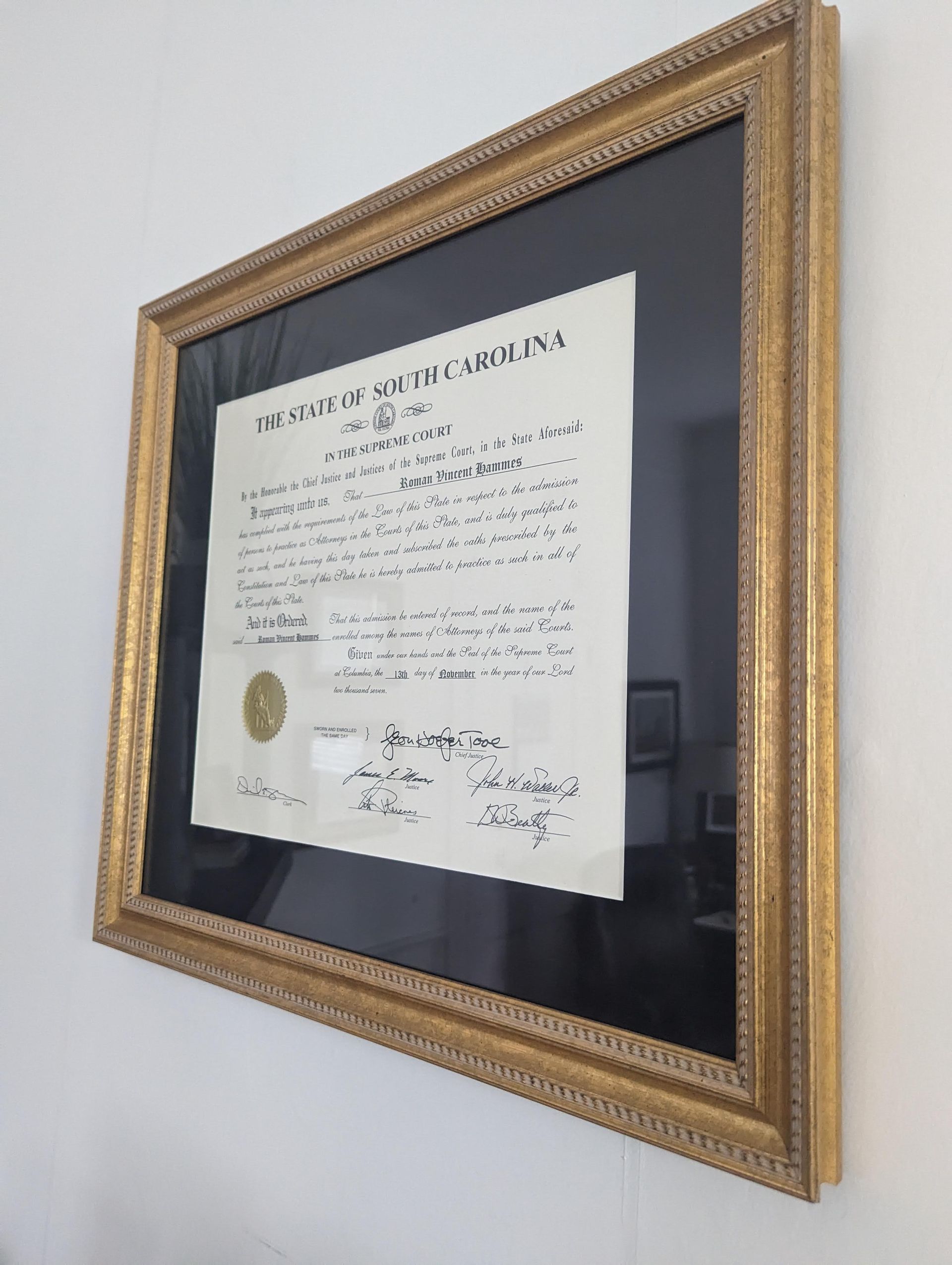 Certificate Of The State Of South Carolina – Summerville, SC – Charpia & Hammes, Attorneys at Law