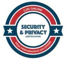 CJIS Online Security & Privacy Certification red, white, and blue badge logo
