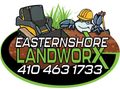 Logo for Easternshore Landworx: a crab in a hardhat, a skid steer, and a phone number.
