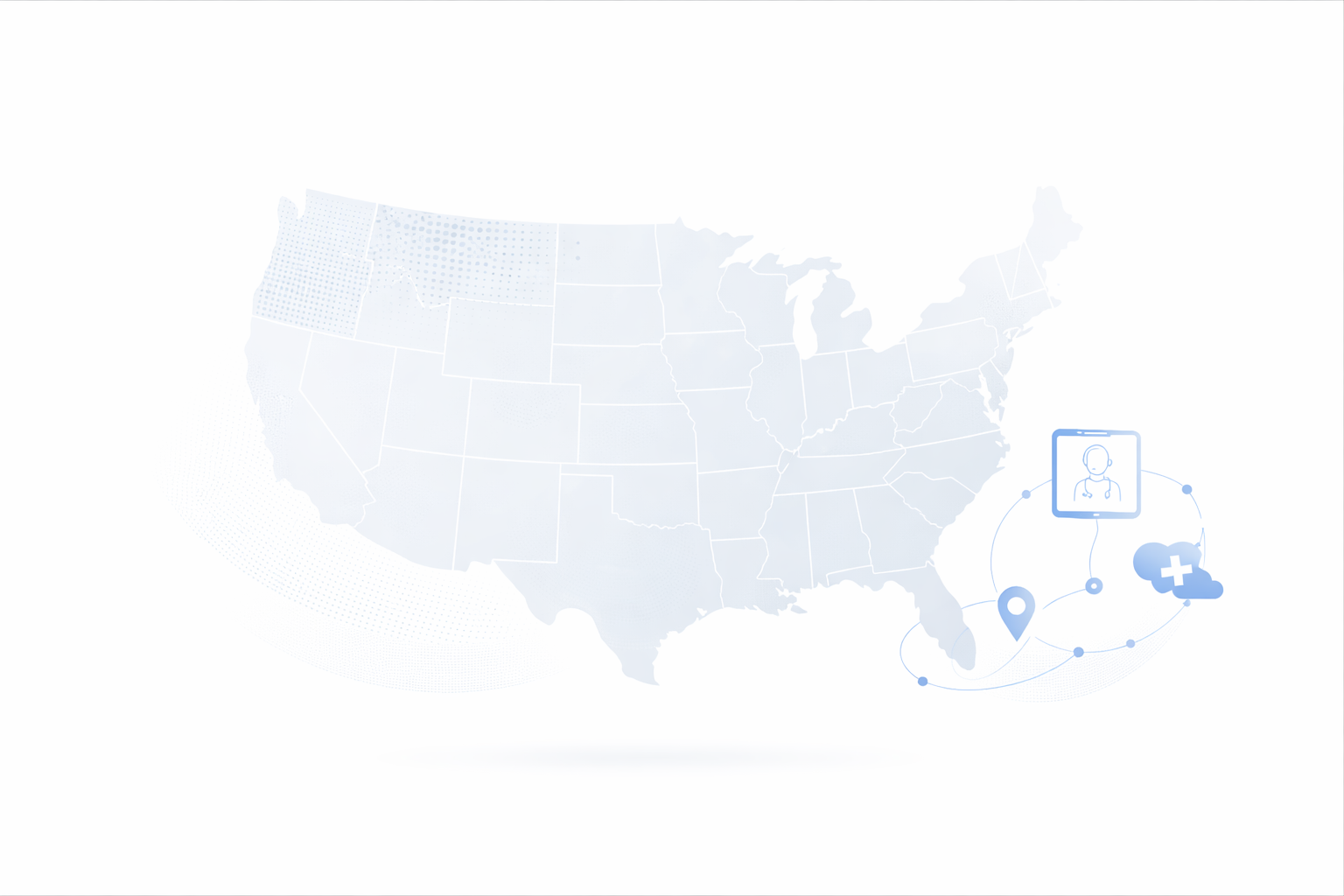 Map of the United States with icons suggesting data transfer and cloud storage near Florida.