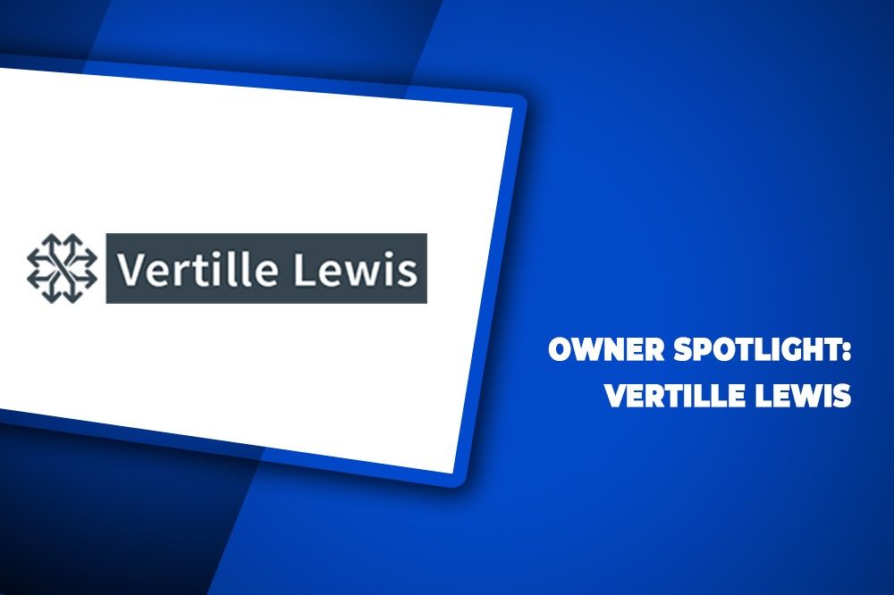 a blue background with a white sign that says vertile lewis
