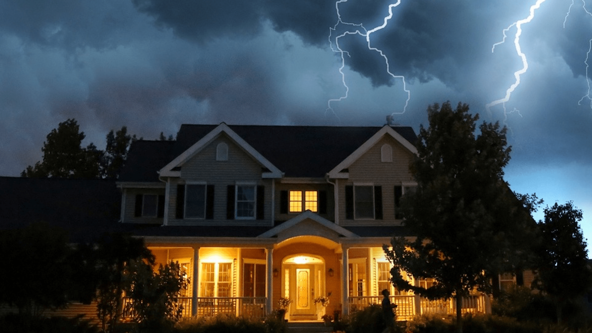 South Carolina home with lightning striking during a hurricane storm