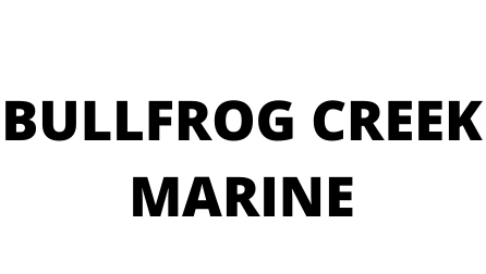 The logo for bullfrog creek marine is black and white.