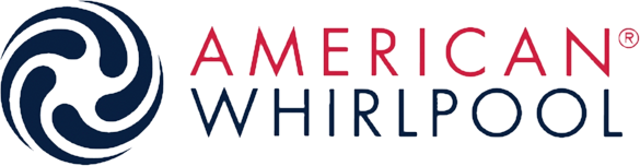 Logo for American Whirlpool, featuring a spiral design and text in red and navy.