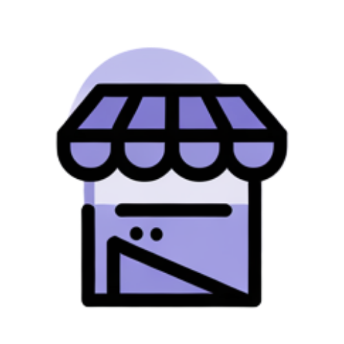 An icon of a store with a purple awning.