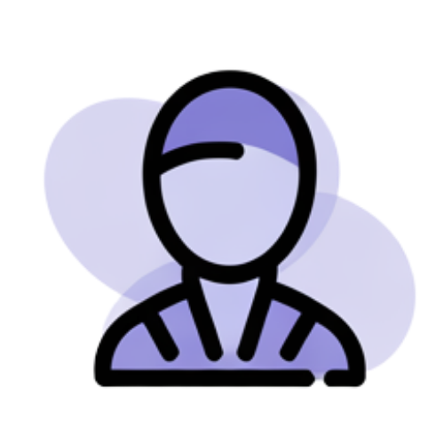 A line drawing of a man with a hat on his head.