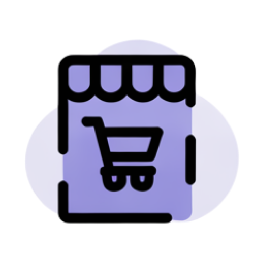 An icon of a store with a shopping cart inside of it.