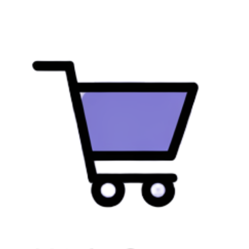 A purple shopping cart with black wheels on a white background.