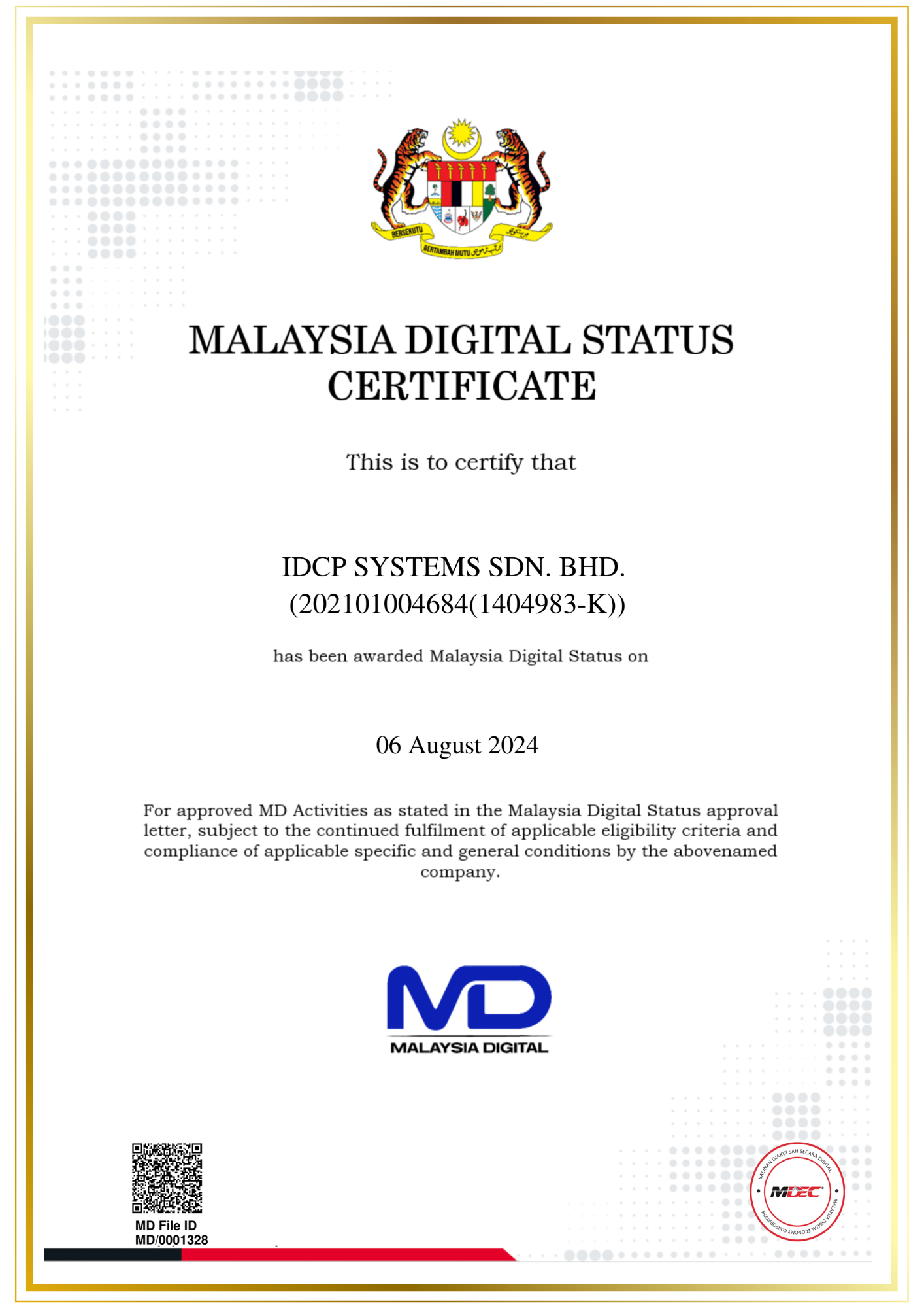 IDCP Systems Awarded Malaysia Digital (MD) Status by MDEC