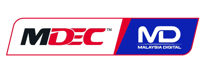 A red , white and blue logo for mdec malaysia digital