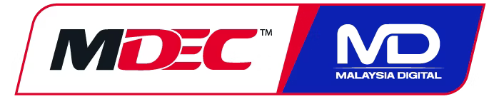 A red and blue logo for mdec malaysia digital