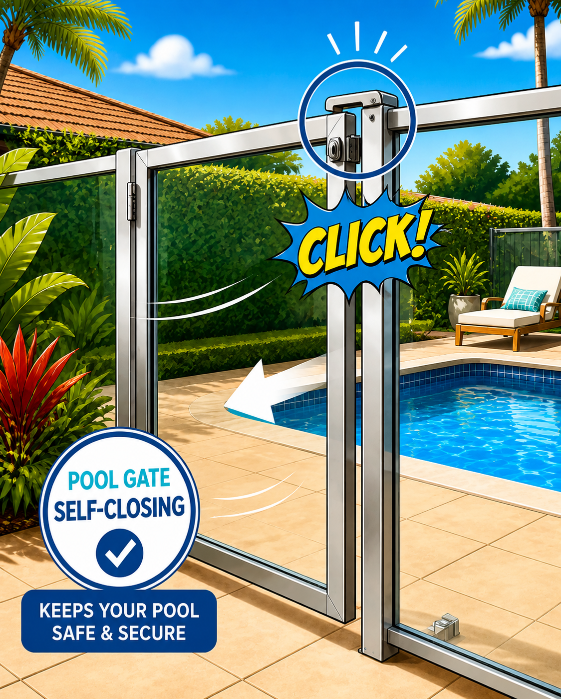 Pool Gate With Self-closing Latch Beside a Backyard Swimming Pool — Get My Pool Certified in Burleigh Waters, QLD