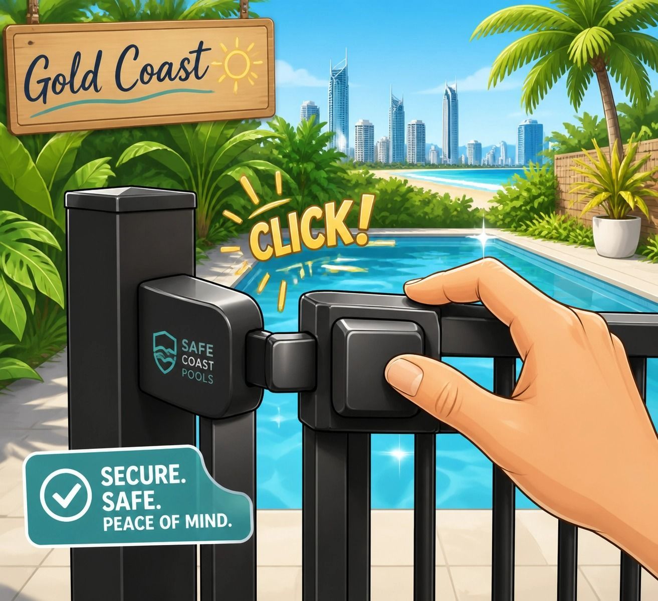 Gold Coast Gate Locking With Hand, Beach — Get My Pool Certified in Burleigh Waters, QLD