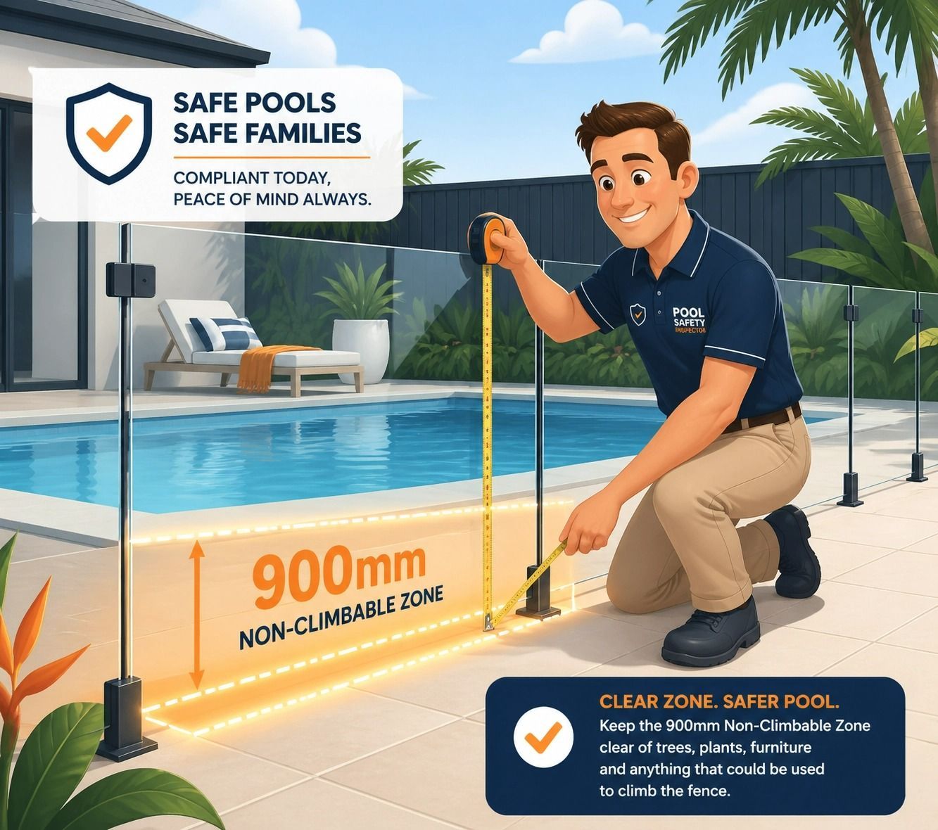 Pool Safety Inspection Sign With Worker Marking a 900mm — Get My Pool Certified in Burleigh Waters, QLD