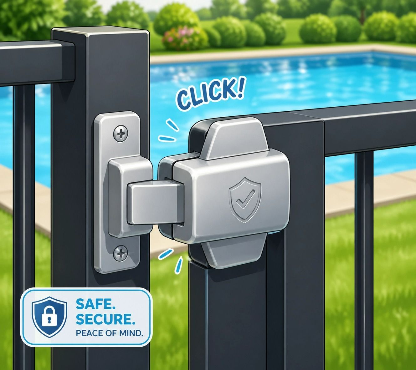Close-up of a Silver Pool Gate Latch — Get My Pool Certified in Burleigh Waters, QLD