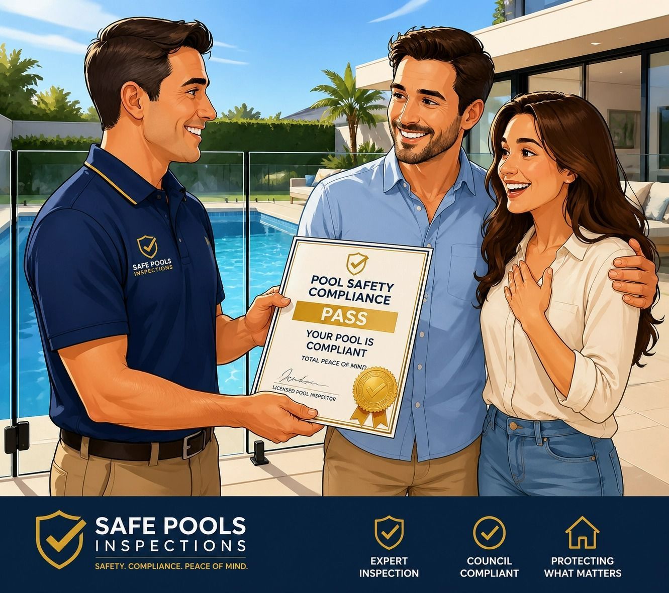 Safe Pools Inspections Agent Presenting a Gold Pass — Get My Pool Certified in Burleigh Waters, QLD