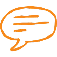 Orange speech bubble with three horizontal lines.