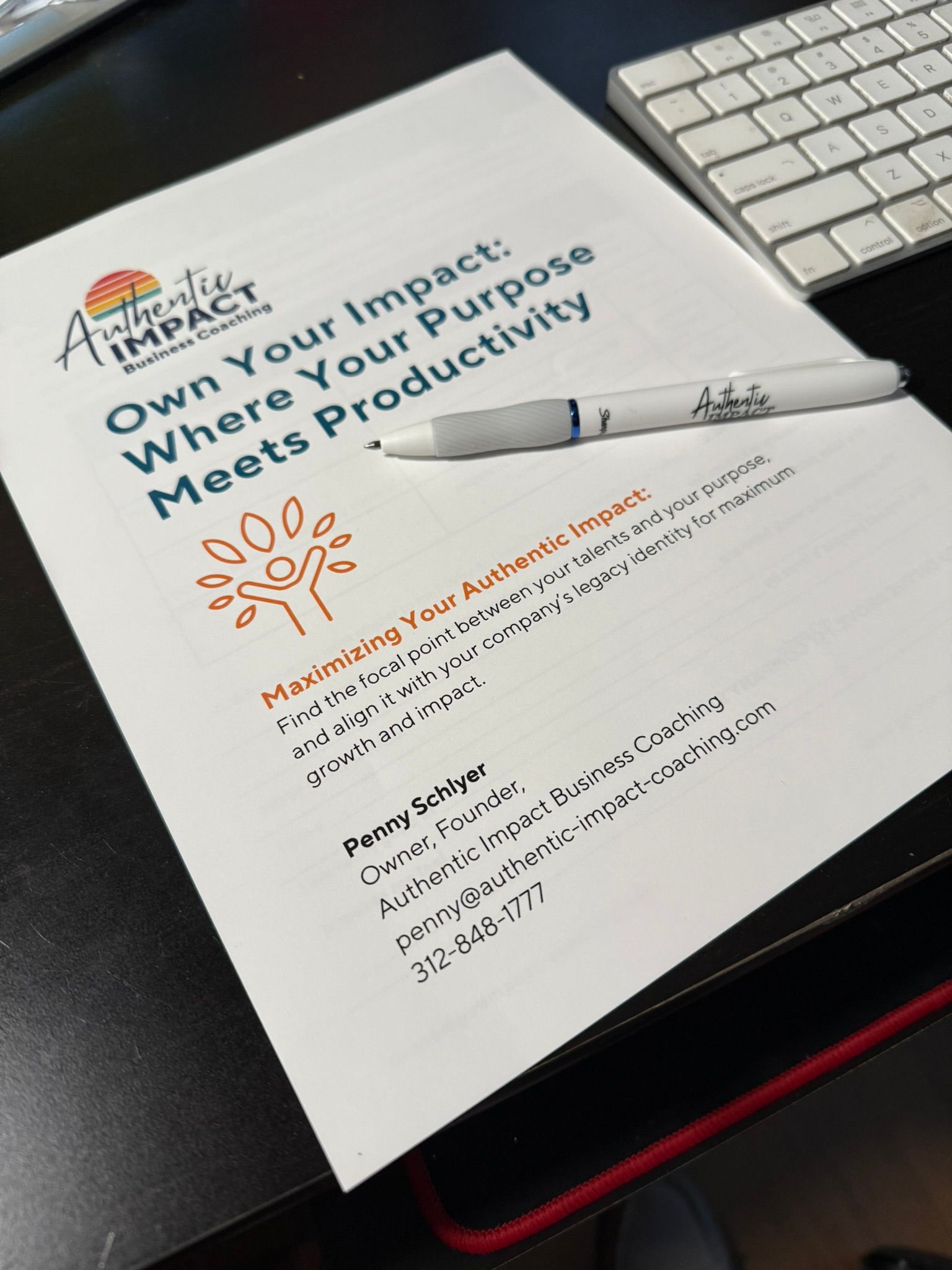 Workbook on creating your authentic impact. Connecting personal purpose, talents, and company legacy