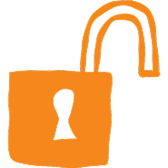 Orange, unlocked padlock icon.