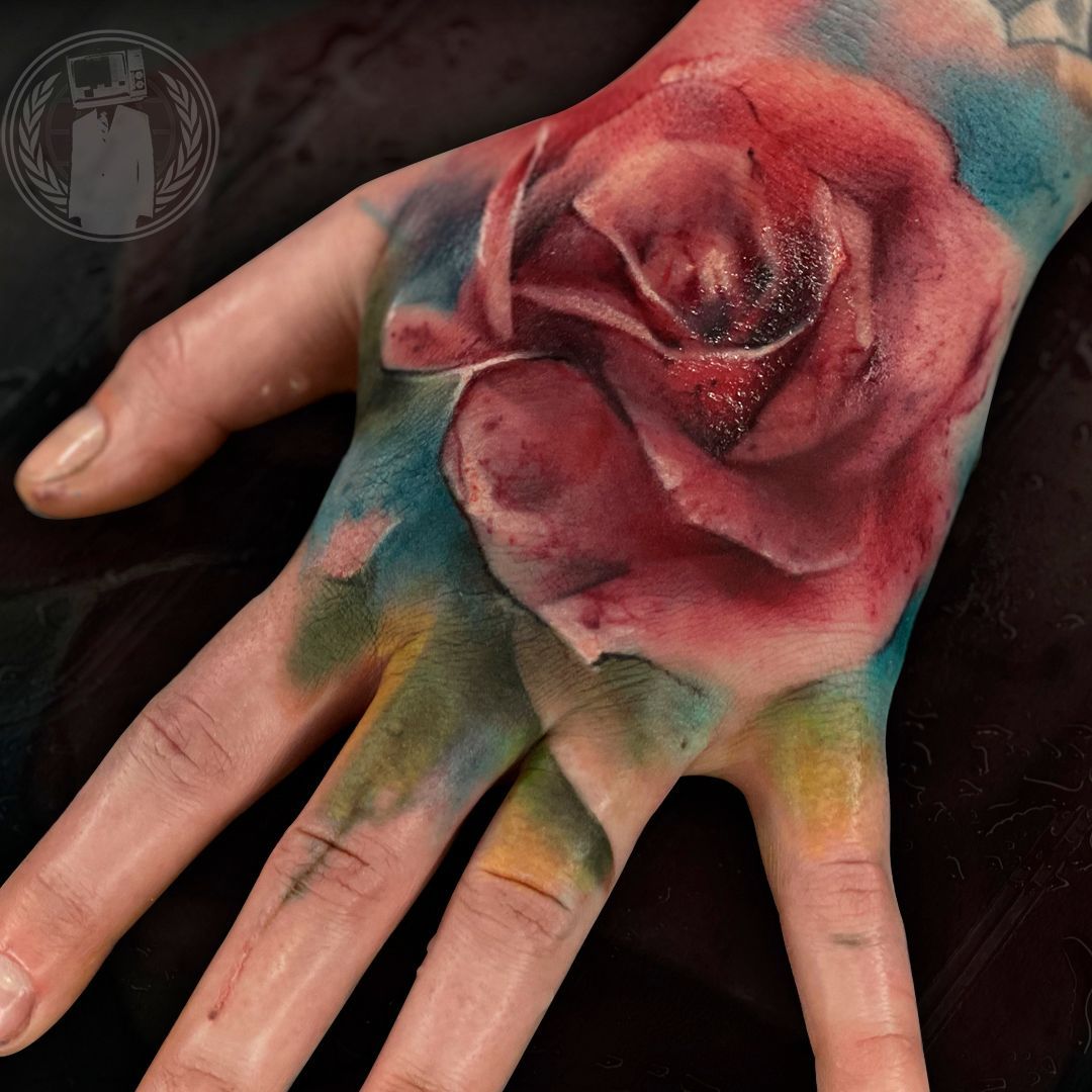 watercolor rose tattoo by Krist Karloff
