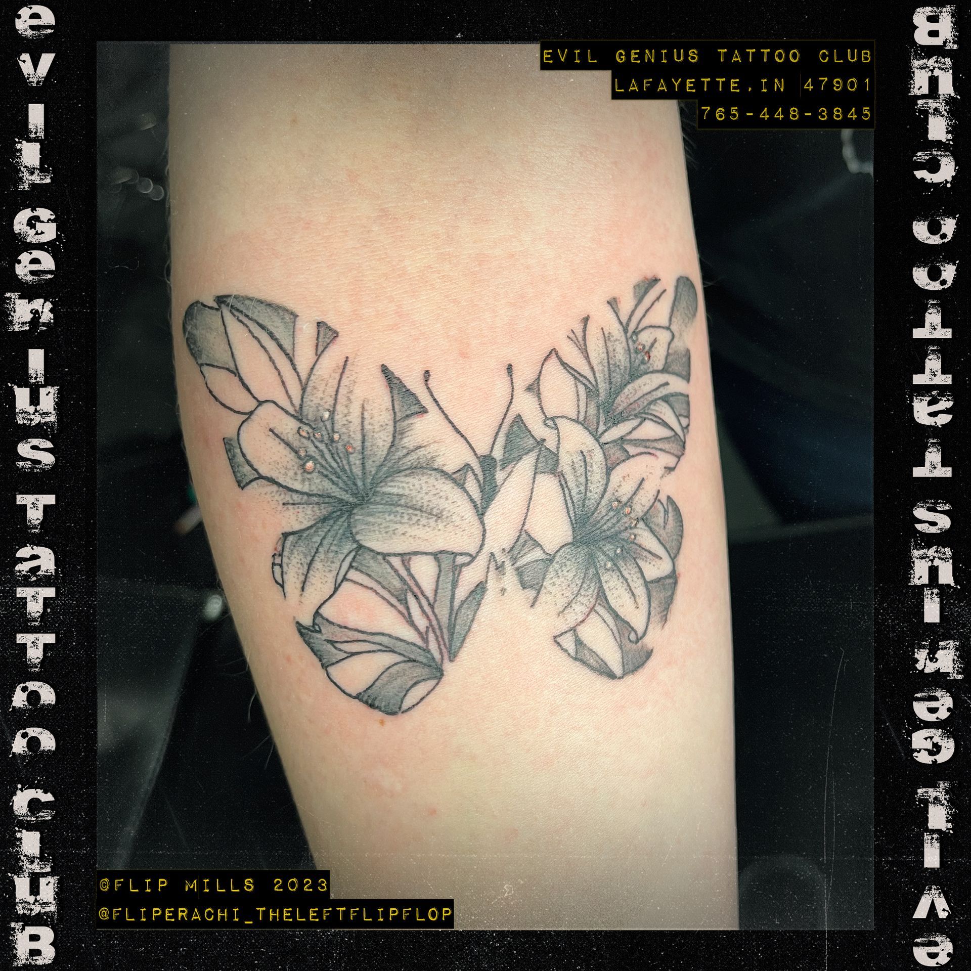 butterfly flowers tattoo by Flip Mills