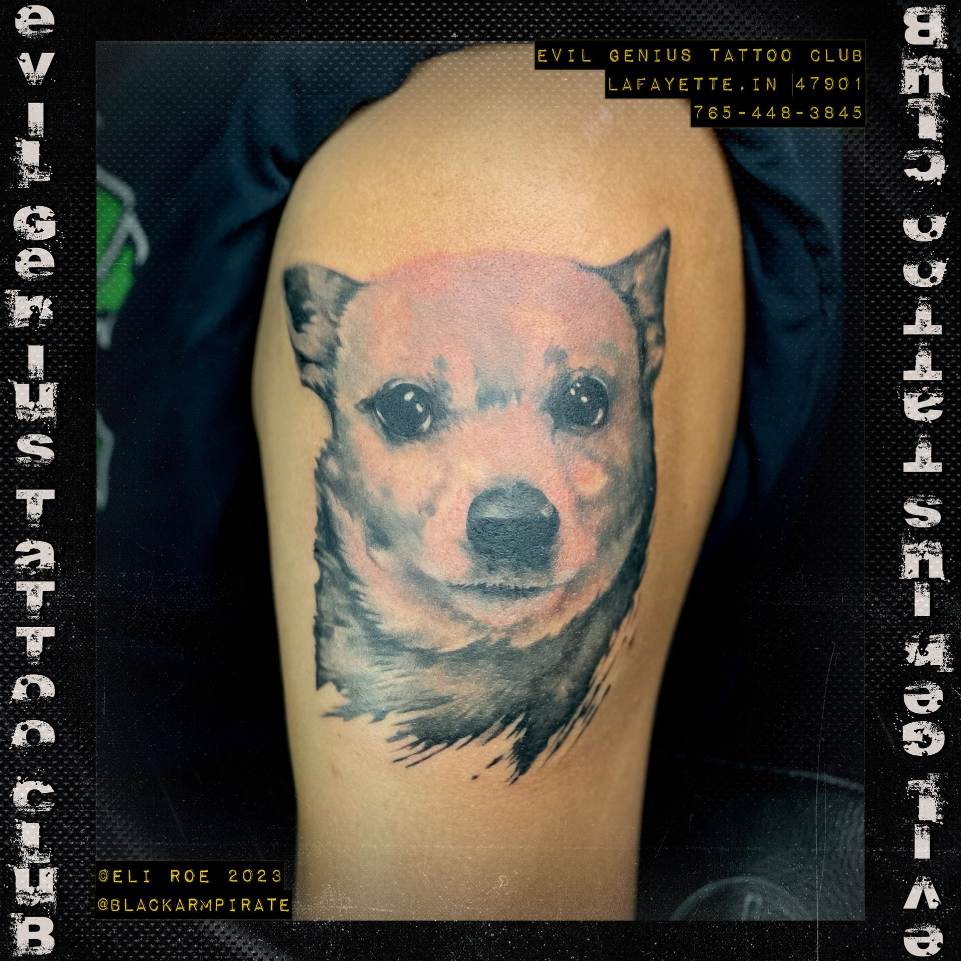 Realistic dog tattoo by Eli Roe