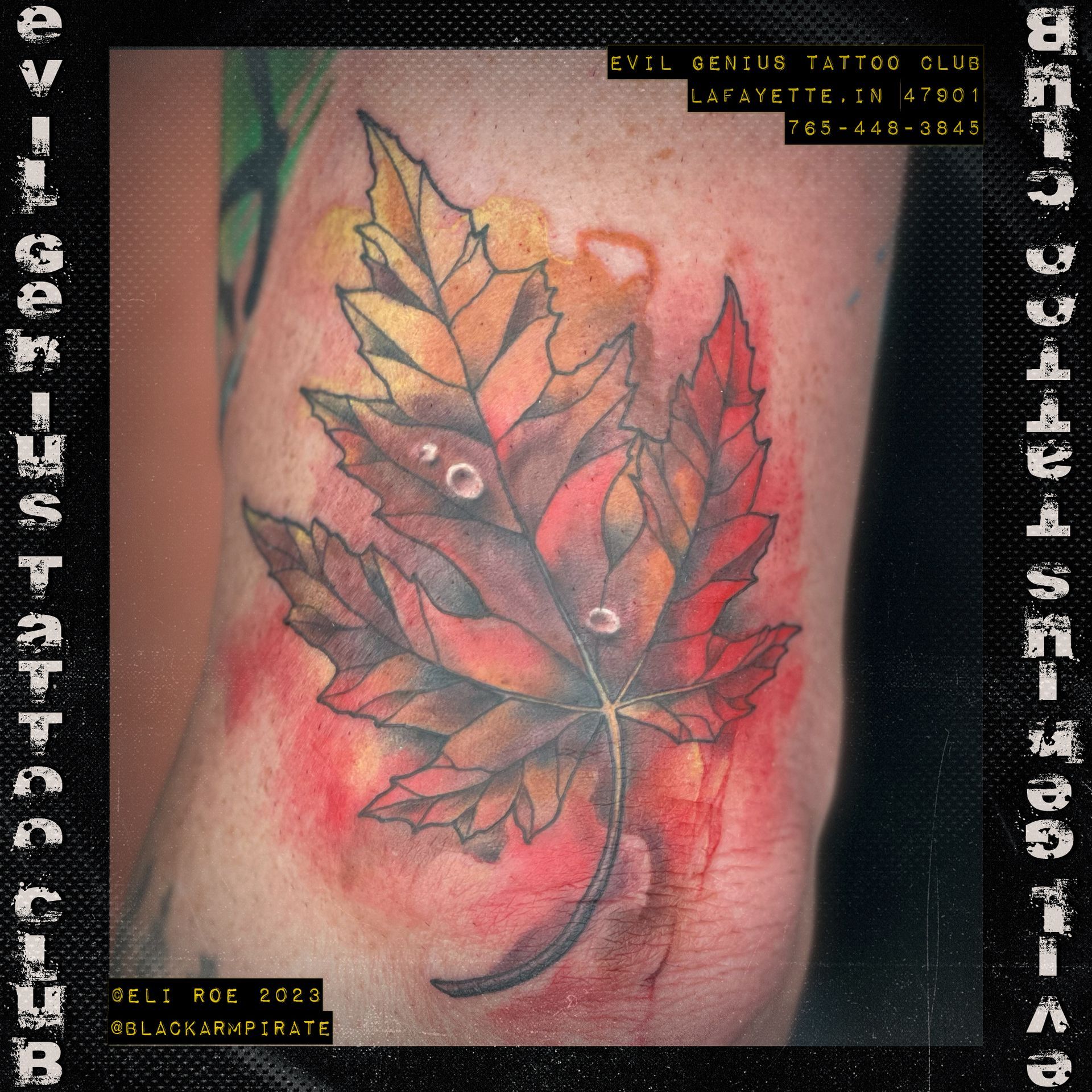 watercolor leaf tattoo by Eli Roe