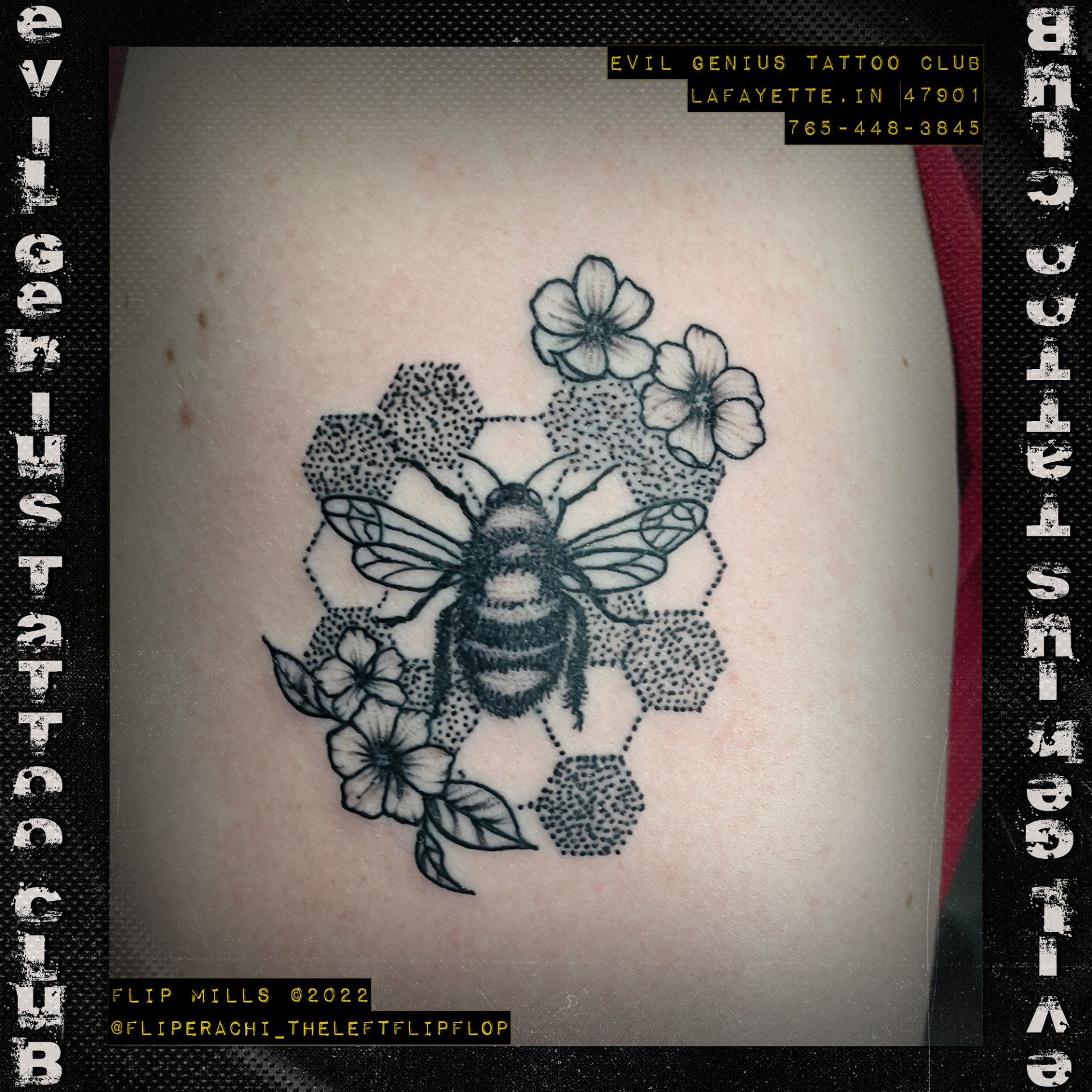 bee pointilism tattoo by Flip Mills