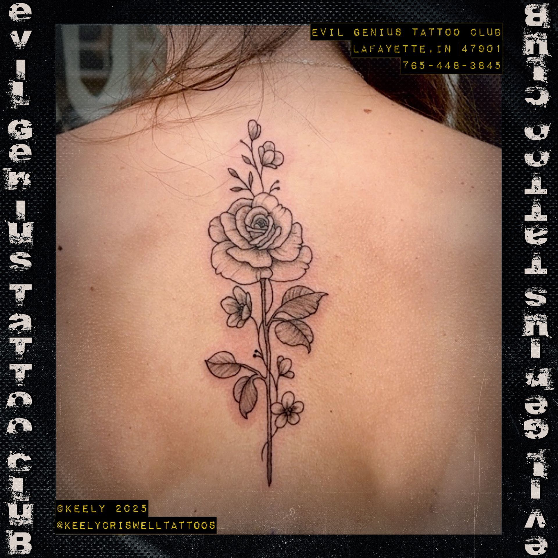 Rose tattoo done by Keely Criswell