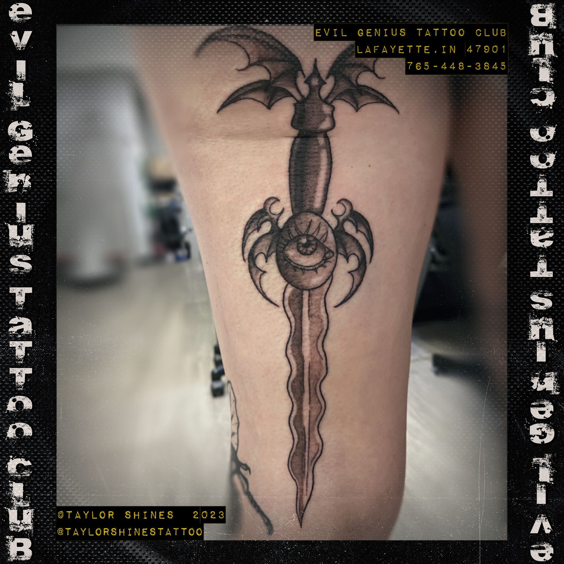 Taylor Shines winged dagger tattoo