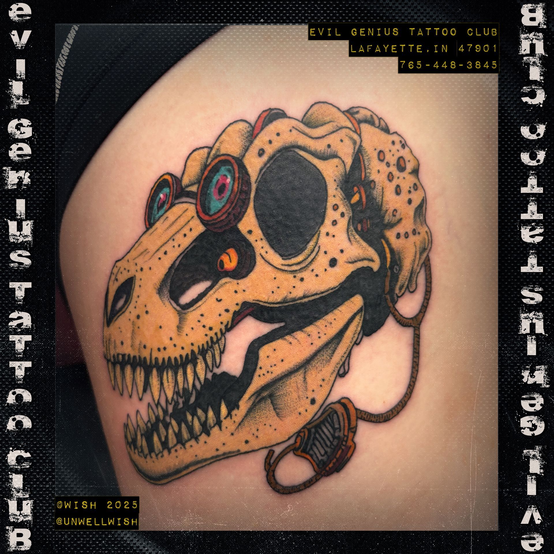 Tyrannosaurus Rex with goggles tattoo by Wish